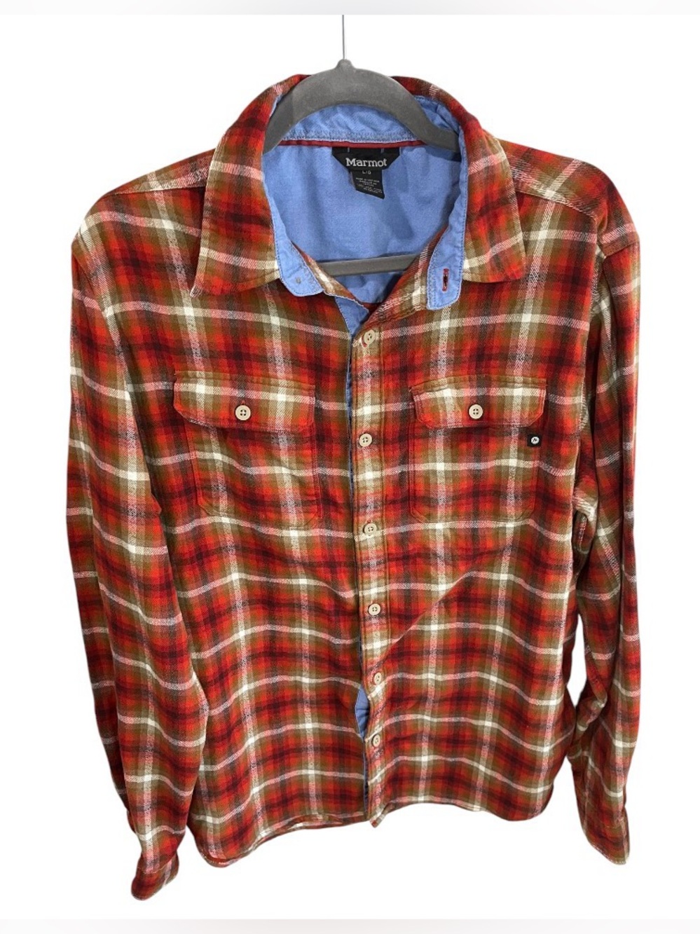 Marmot Del Norte Men’s Long Sleeve Flannel Button Down Red Orange Tan Size Large